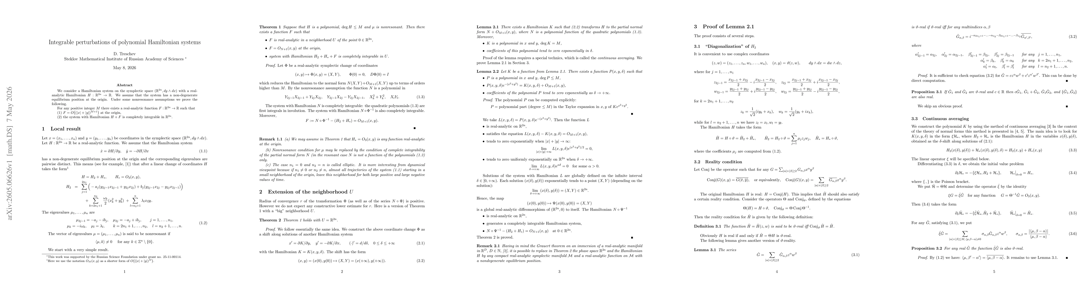 Thumbnail for Integrable perturbations of polynomial Hamiltonian systems