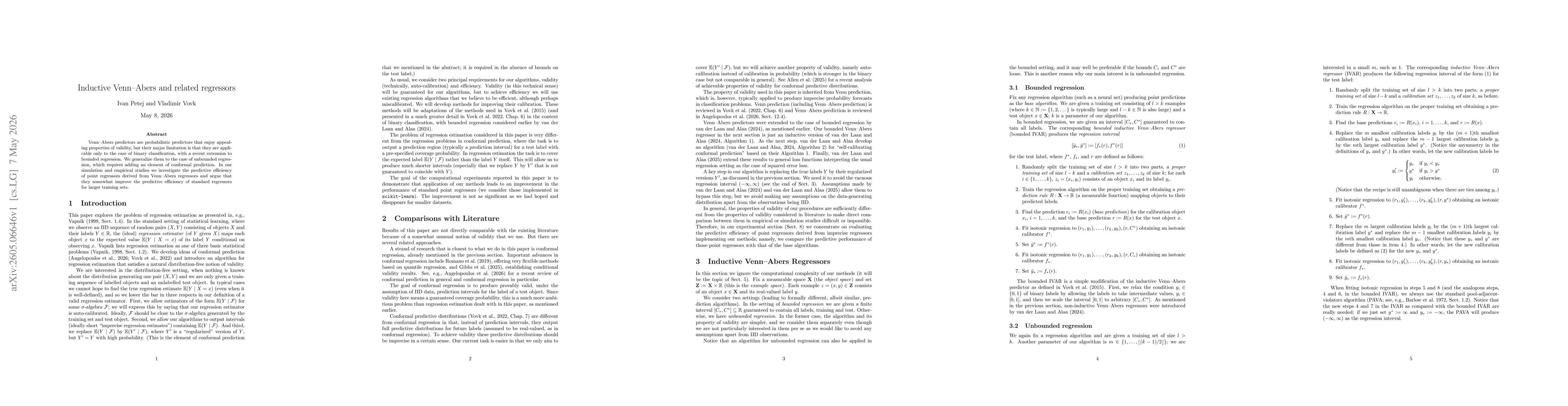 Thumbnail for Inductive Venn-Abers and related regressors