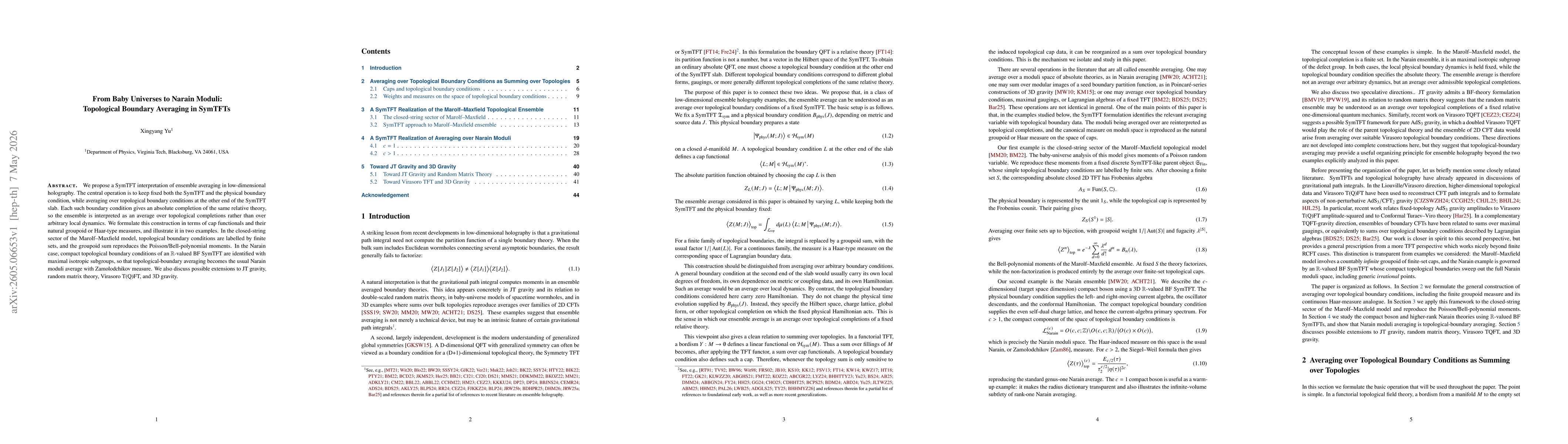Thumbnail for From Baby Universes to Narain Moduli: Topological Boundary Averaging in SymTFTs