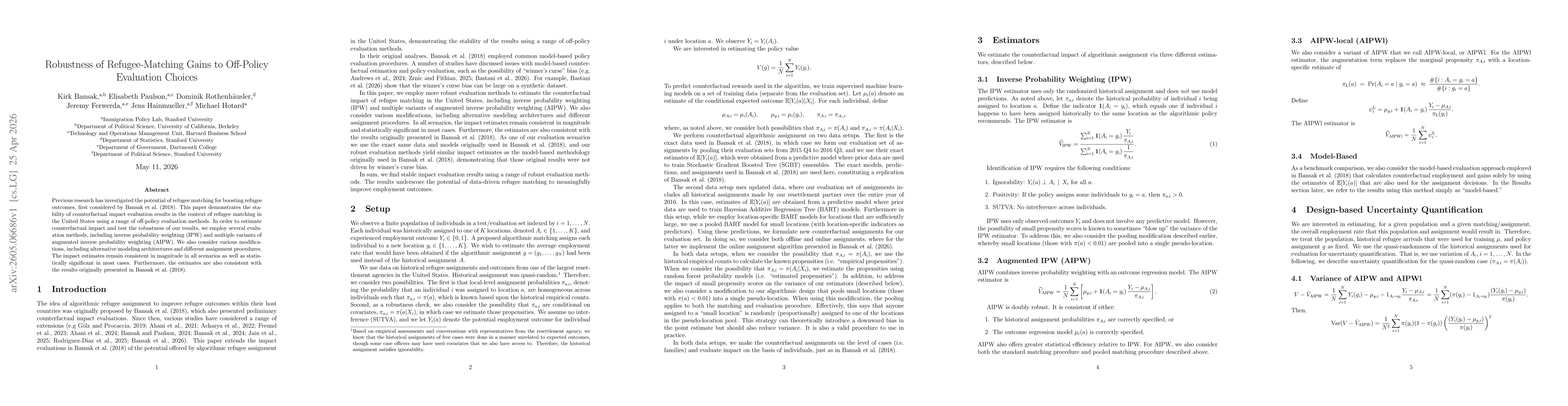 Thumbnail for Robustness of Refugee-Matching Gains to Off-Policy Evaluation Choices