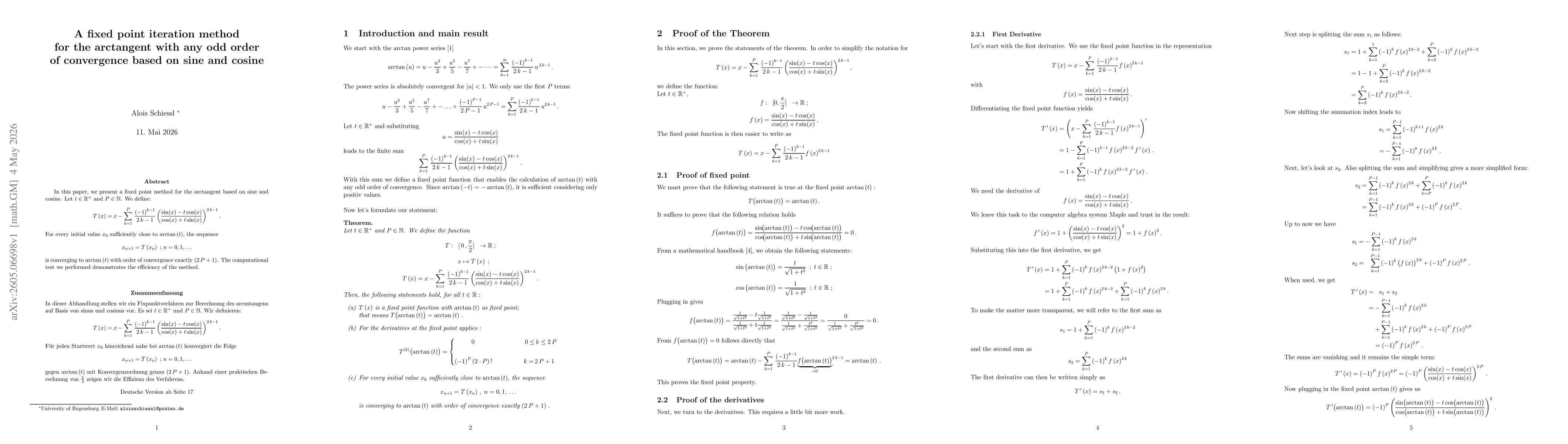 Thumbnail for A fixed point iteration method for the arctangent with any odd order of convergence based on sine and cosine