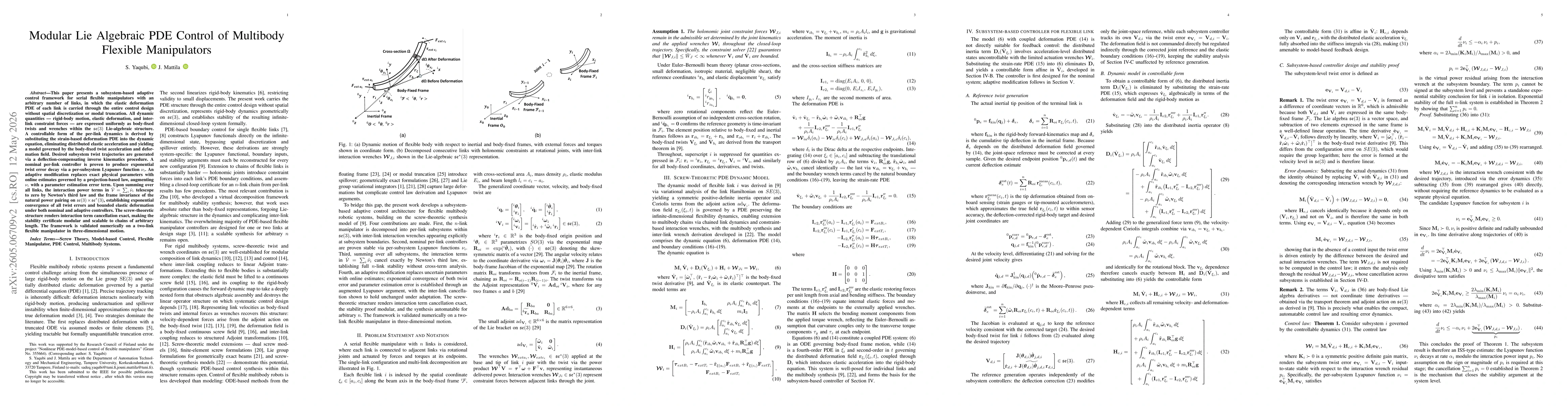 Thumbnail for Modular Lie Algebraic PDE Control of Multibody Flexible Manipulators