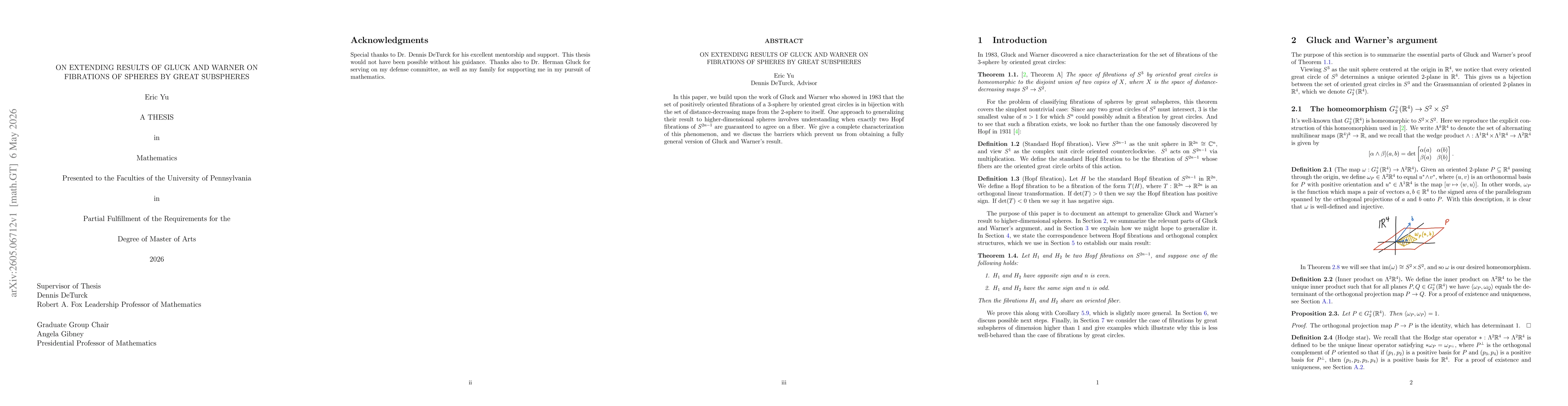 Thumbnail for On extending results of Gluck and Warner on fibrations of spheres by great subspheres