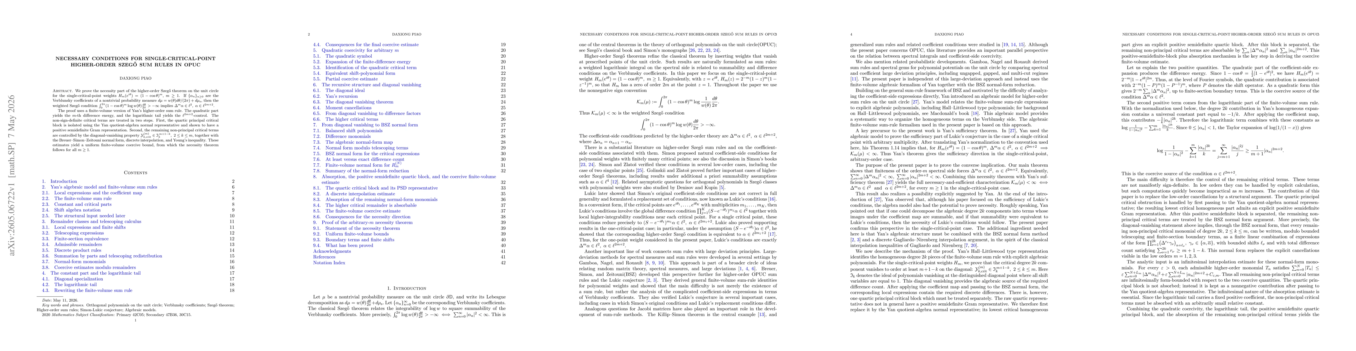 Thumbnail for Necessary Conditions for Single-Critical-Point Higher-Order Szegő Sum Rules in OPUC