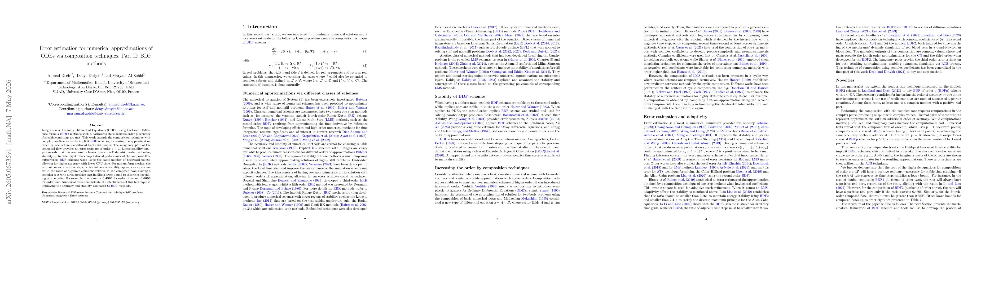 Thumbnail for Error estimation for numerical approximations of ODEs via composition techniques. Part II: BDF methods