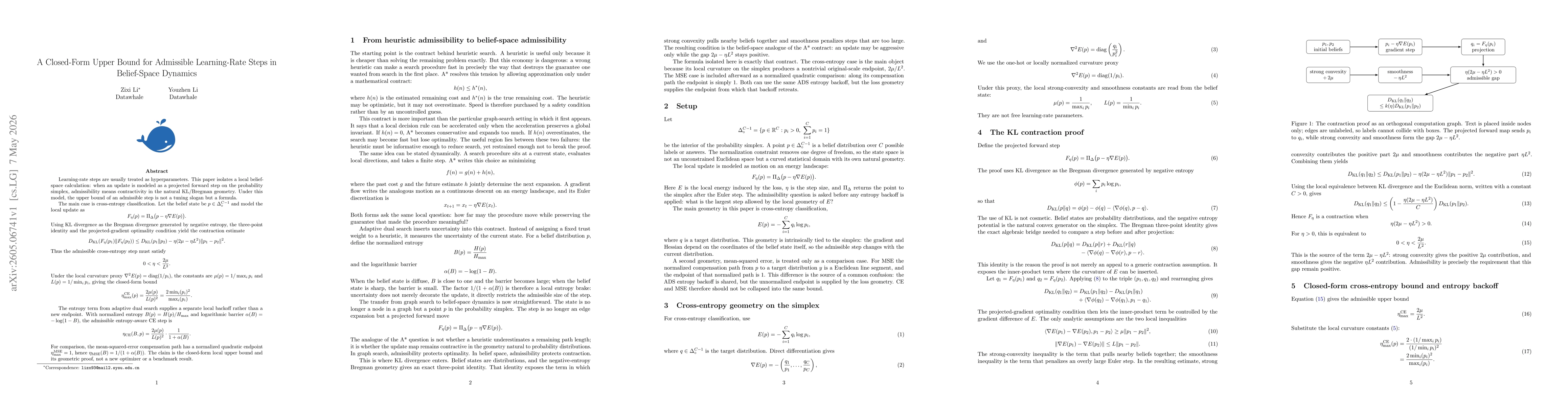 Thumbnail for A Closed-Form Upper Bound for Admissible Learning-Rate Steps in Belief-Space Dynamics