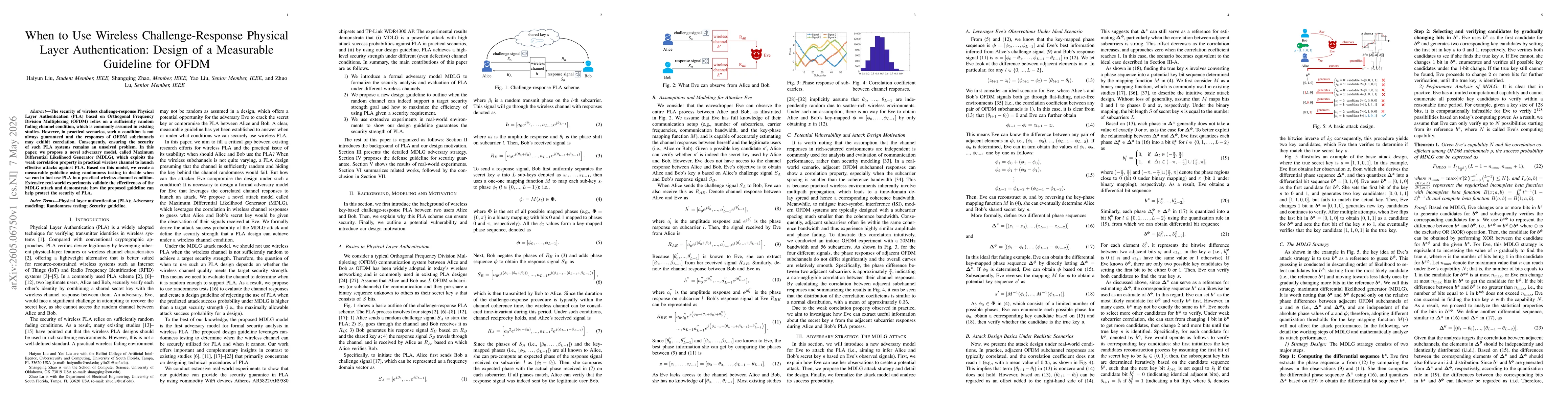 Thumbnail for When to Use Wireless Challenge-Response Physical Layer Authentication: Design of a Measurable Guideline for OFDM
