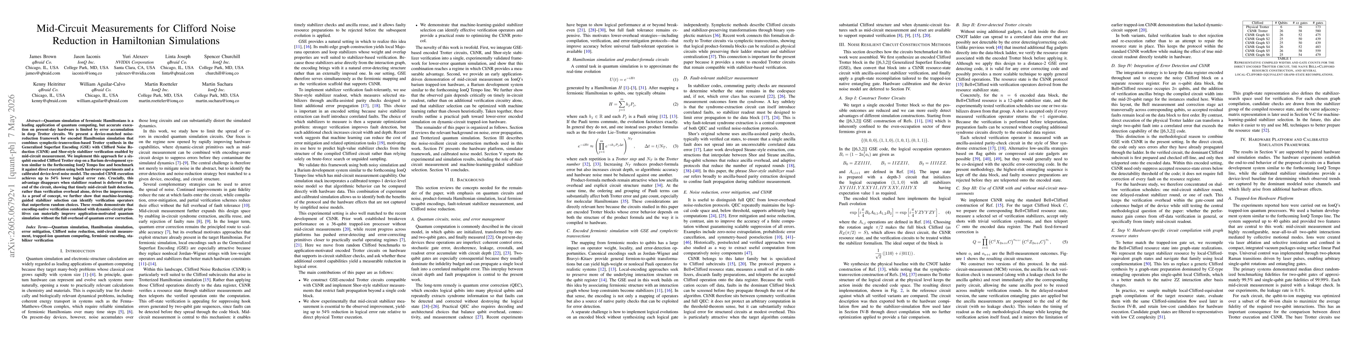 Thumbnail for Mid-Circuit Measurements for Clifford Noise Reduction in Hamiltonian Simulations