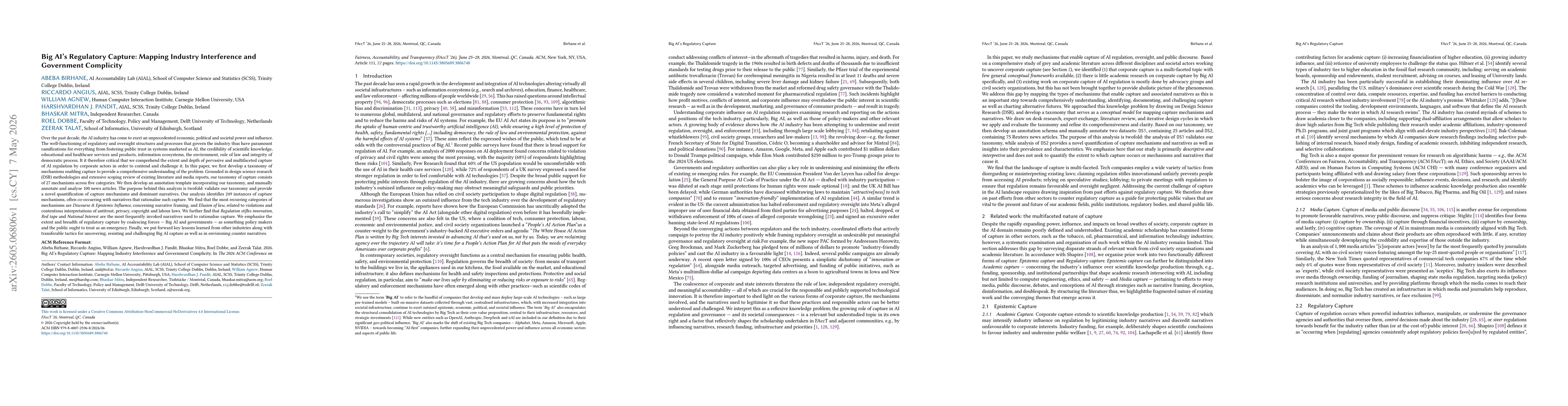 Thumbnail for Big AI's Regulatory Capture: Mapping Industry Interference and Government Complicity