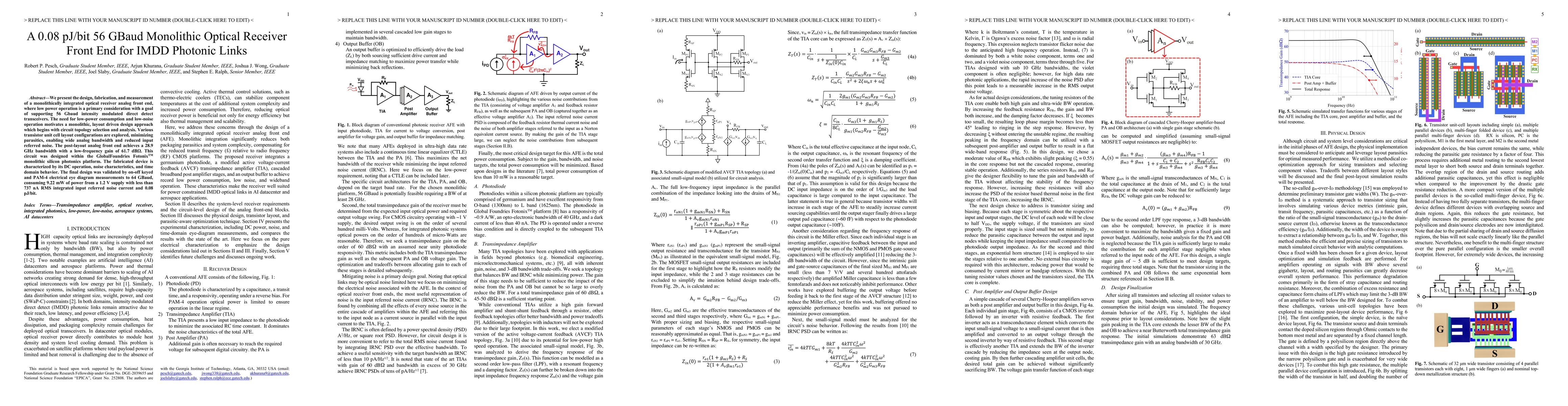 Thumbnail for A 0.08 pJ/bit 56 GBaud Monolithic Optical Receiver Front End for IMDD Photonic Links