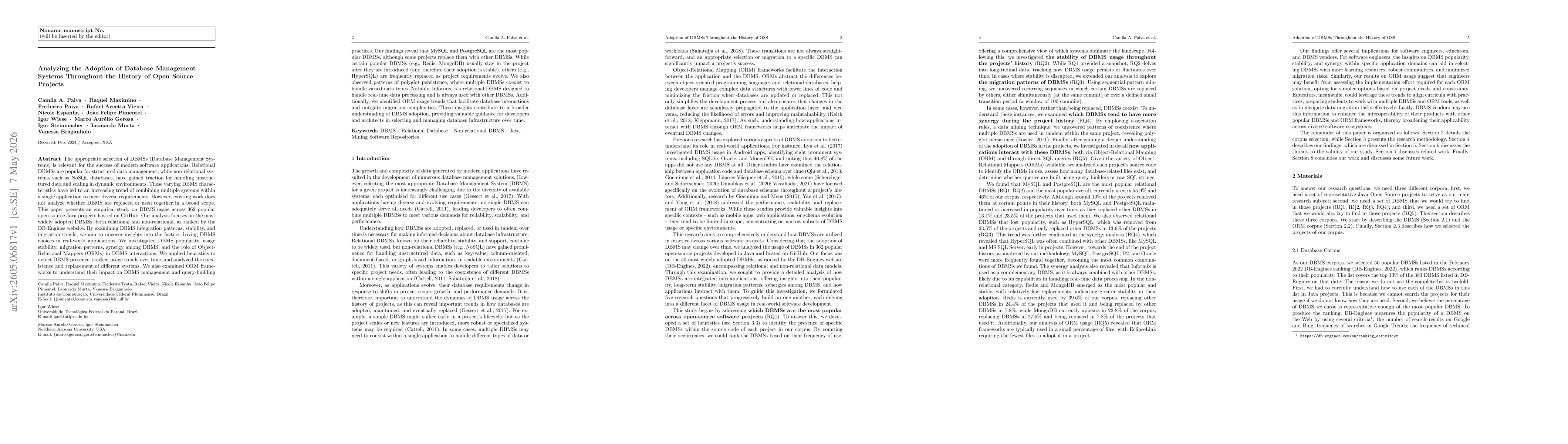 Thumbnail for Analyzing the Adoption of Database Management Systems Throughout the History of Open Source Projects