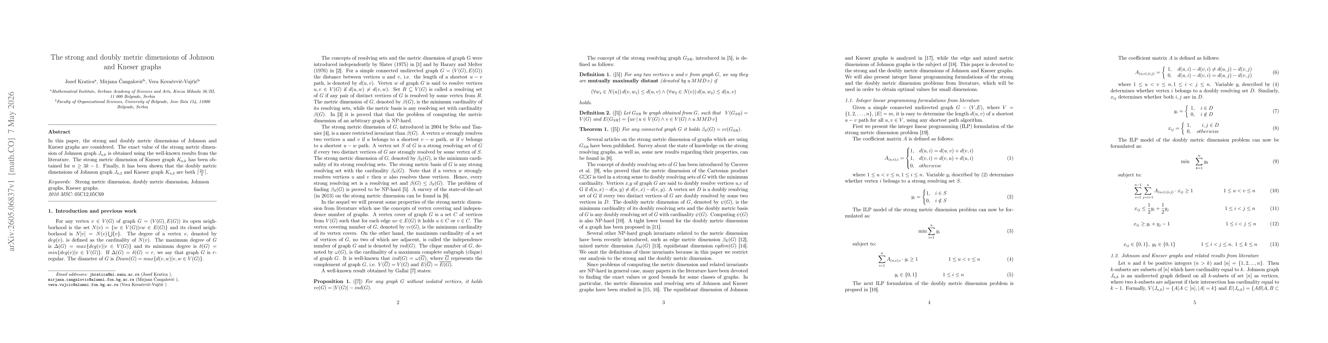 Thumbnail for The strong and doubly metric dimensions of Johnson and Kneser graphs