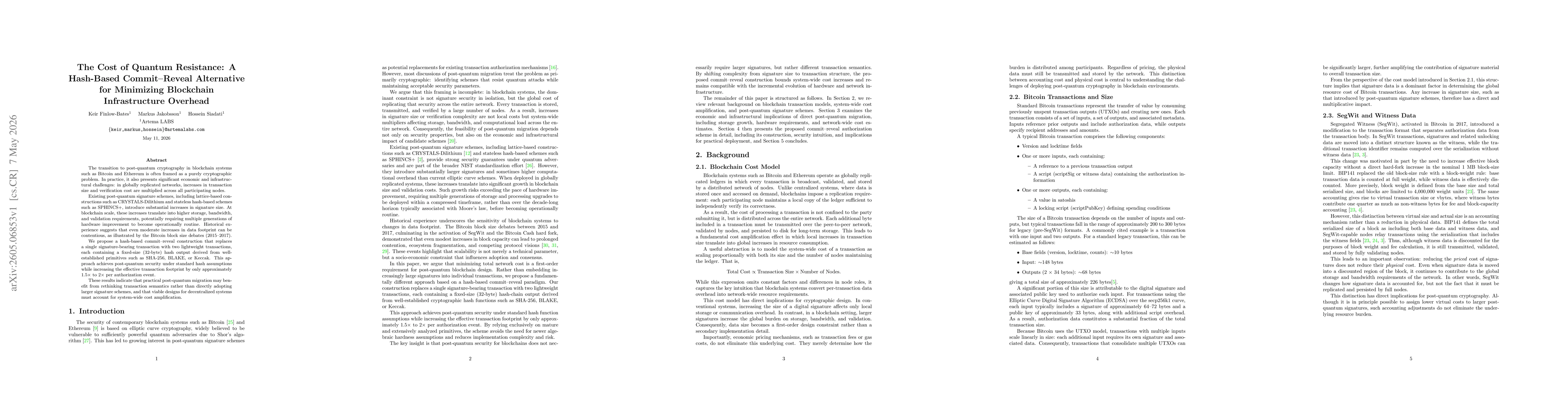 Thumbnail for The Cost of Quantum Resistance: A Hash-Based Commit-Reveal Alternative for Minimizing Blockchain Infrastructure Overhead