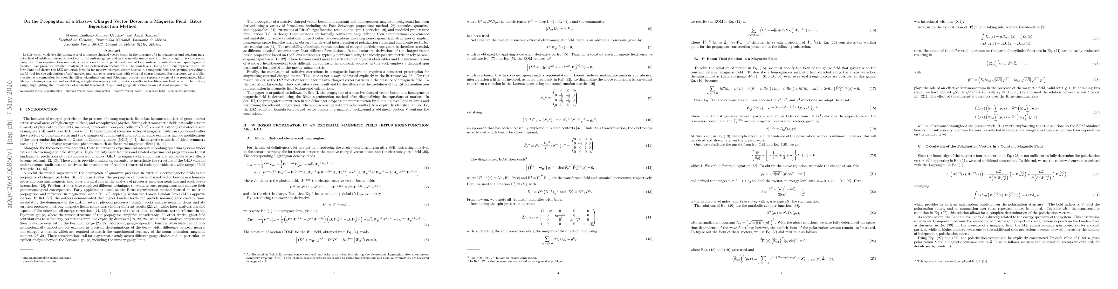 Thumbnail for Propagator of a massive charged vector boson in a magnetic field: Ritus eigenfunction method