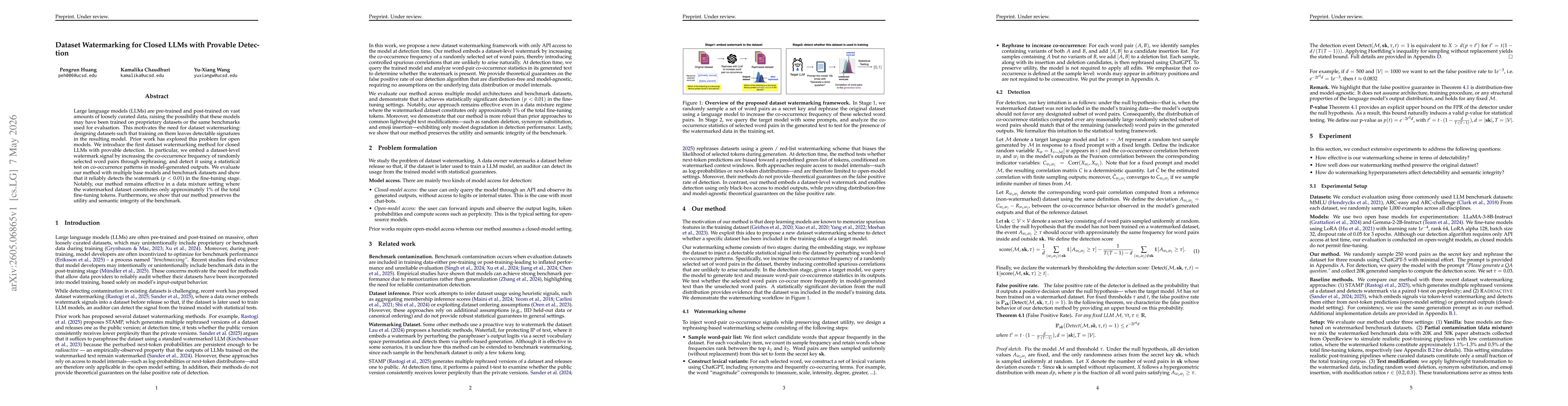 Thumbnail for Dataset Watermarking for Closed LLMs with Provable Detection