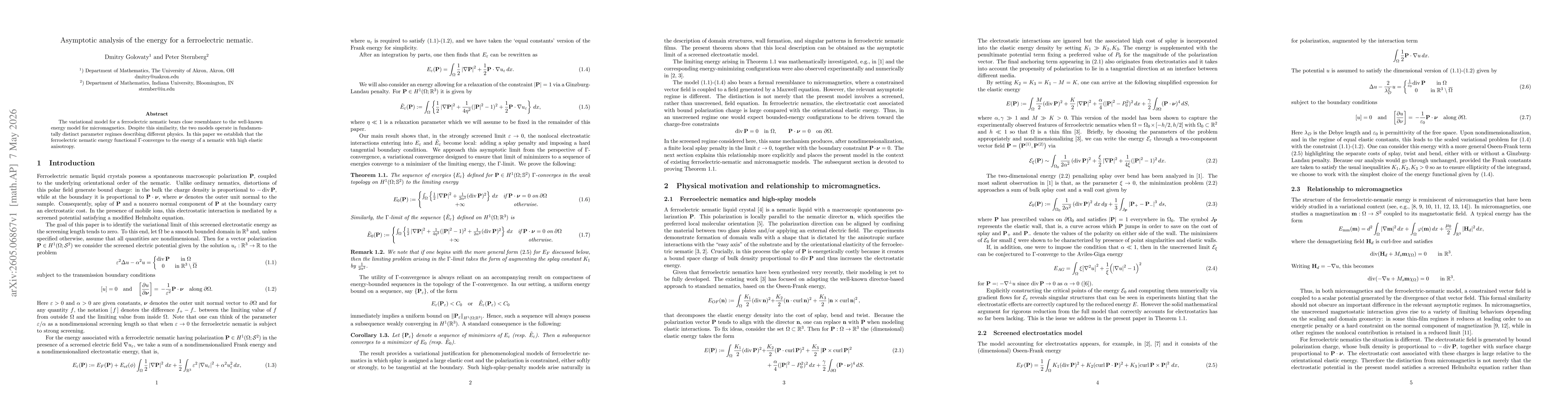 Thumbnail for Asymptotic analysis of the energy for a ferroelectric nematic