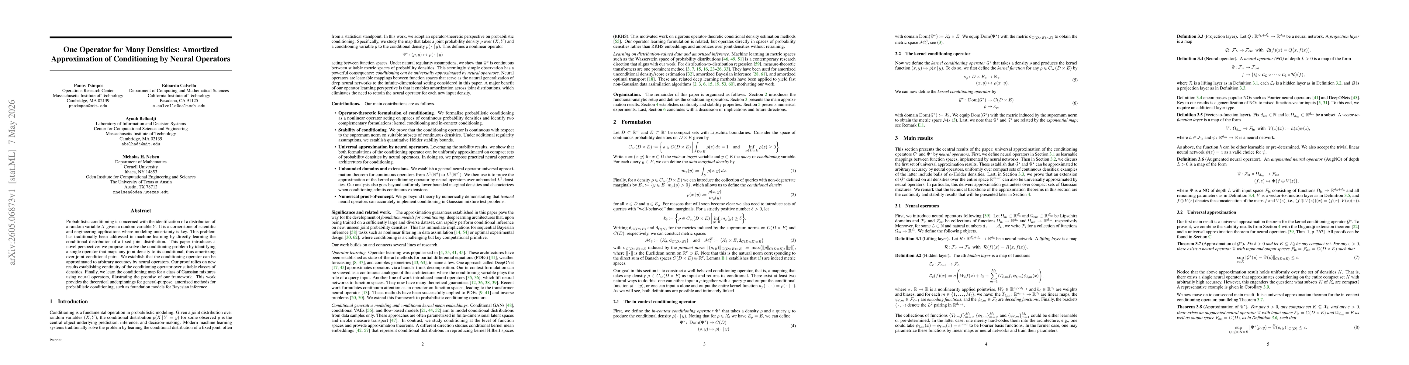 Thumbnail for One Operator for Many Densities: Amortized Approximation of Conditioning by Neural Operators