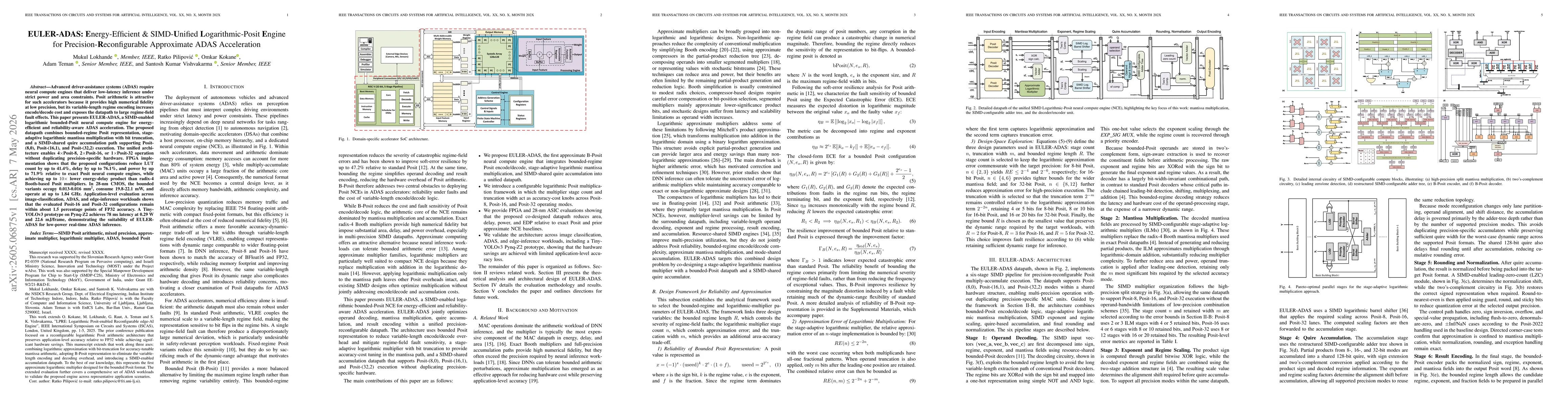 Thumbnail for EULER-ADAS: Energy-Efficient & SIMD-Unified Logarithmic-Posit Engine for Precision-Reconfigurable Approximate ADAS Acceleration