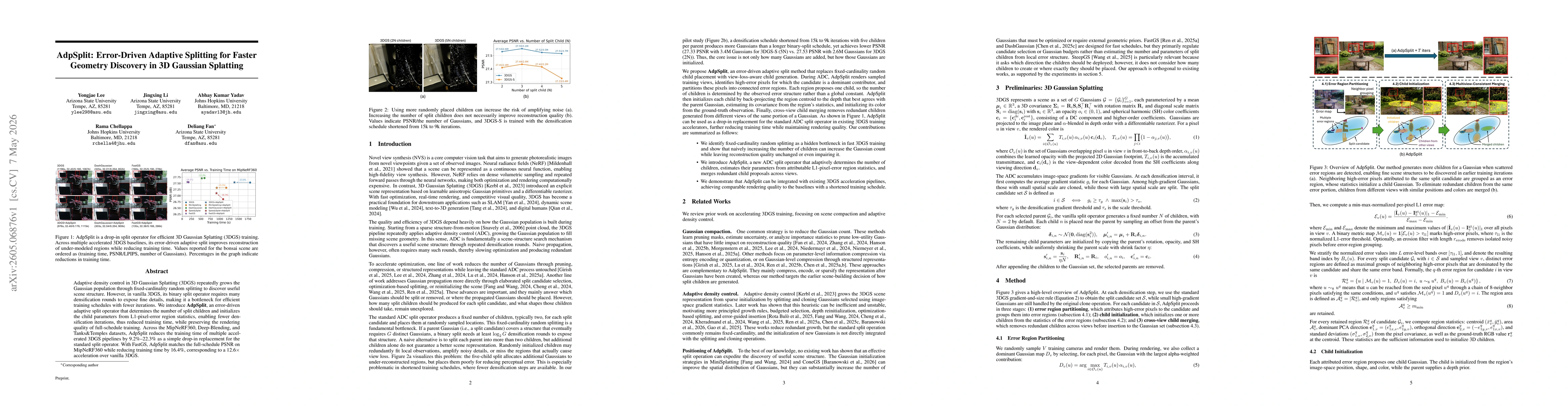 Thumbnail for AdpSplit: Error-Driven Adaptive Splitting for Faster Geometry Discovery in 3D Gaussian Splatting