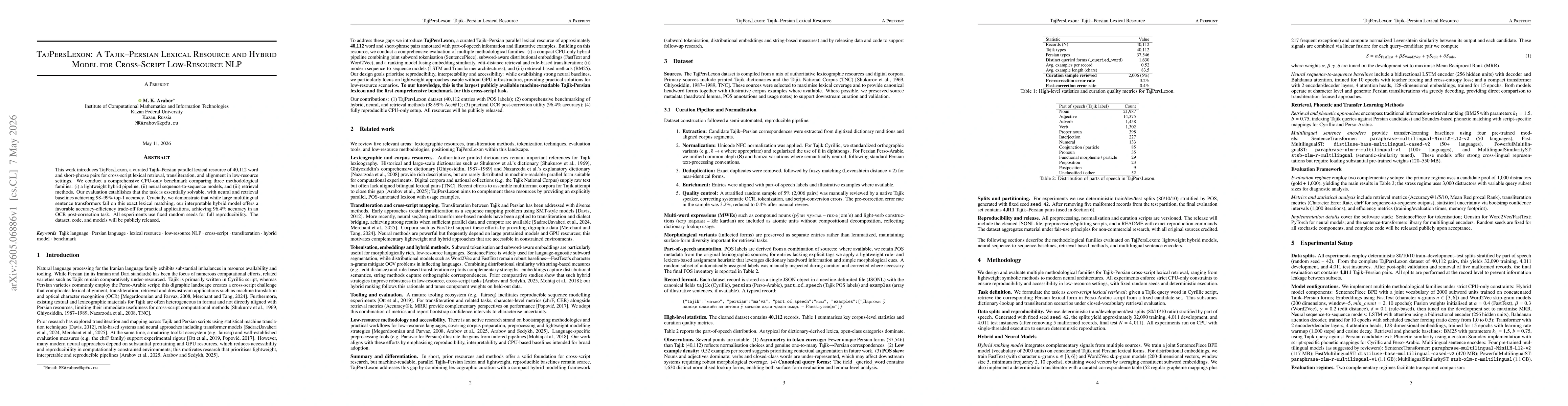 Thumbnail for TajPersLexon: A Tajik-Persian Lexical Resource and Hybrid Model for Cross-Script Low-Resource NLP