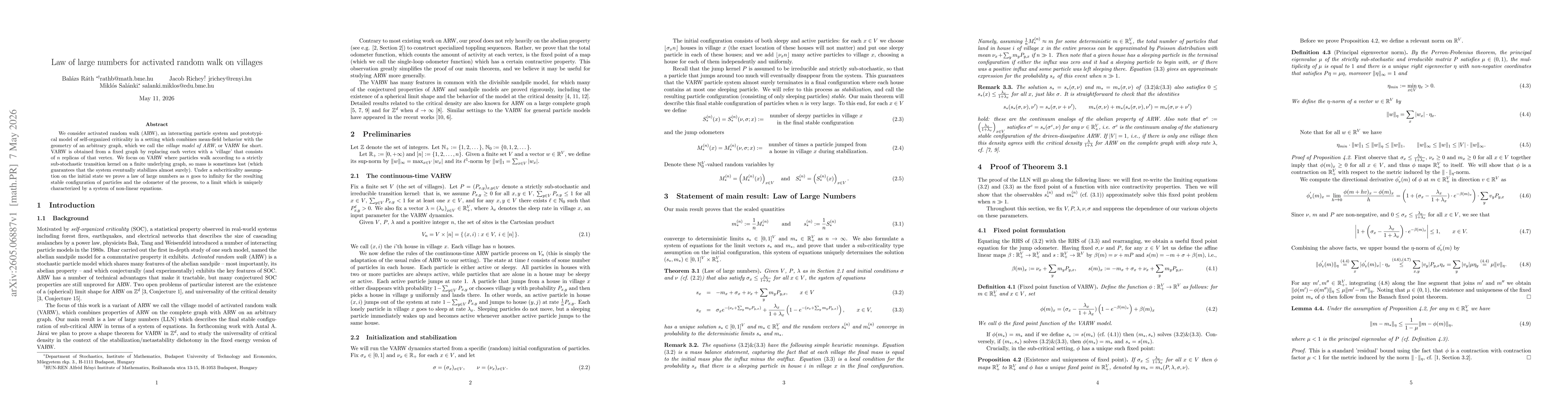 Thumbnail for Law of large numbers for activated random walk on villages