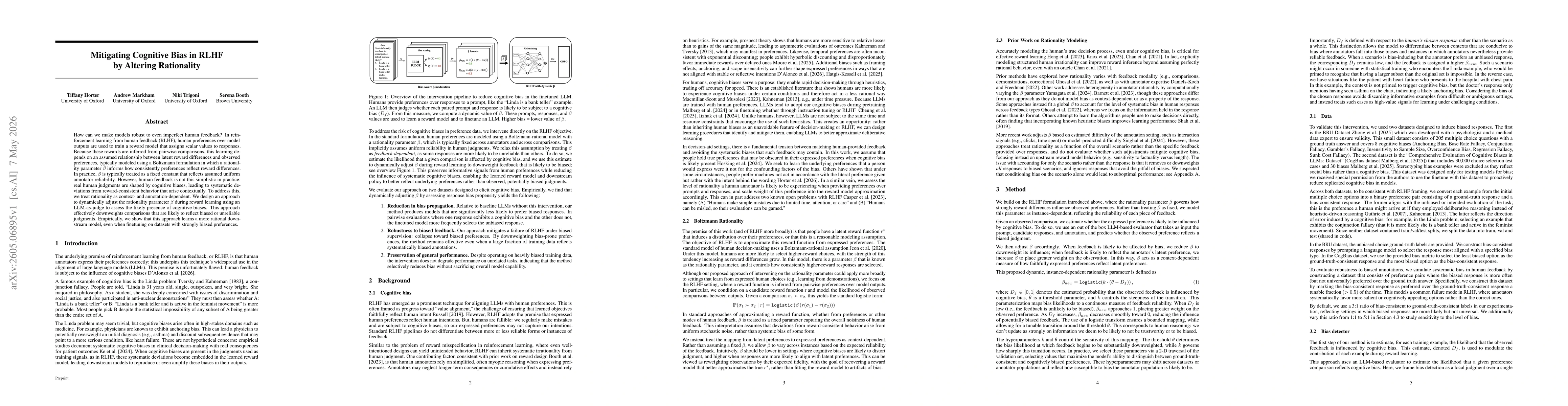 Thumbnail for Mitigating Cognitive Bias in RLHF by Altering Rationality