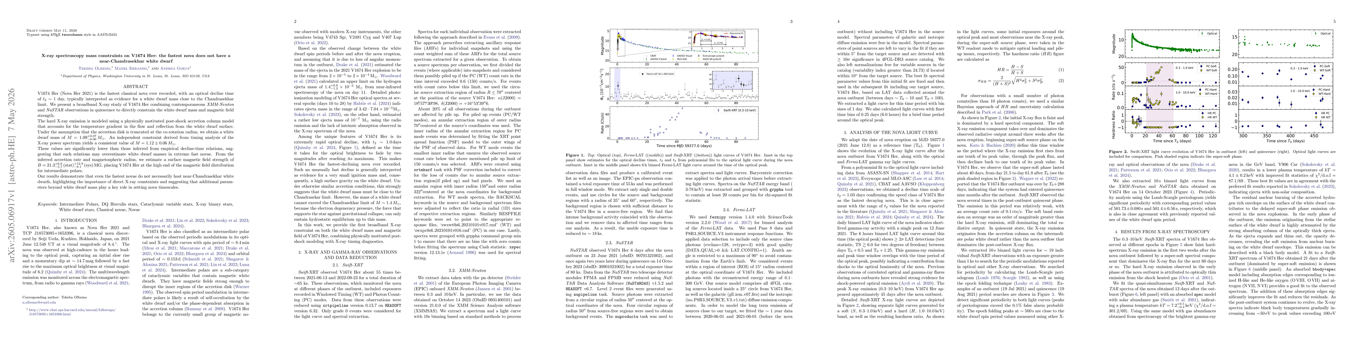 Thumbnail for X-ray spectroscopy mass constraints on V1674 Her: the fastest nova does not have a near-Chandrasekhar white dwarf