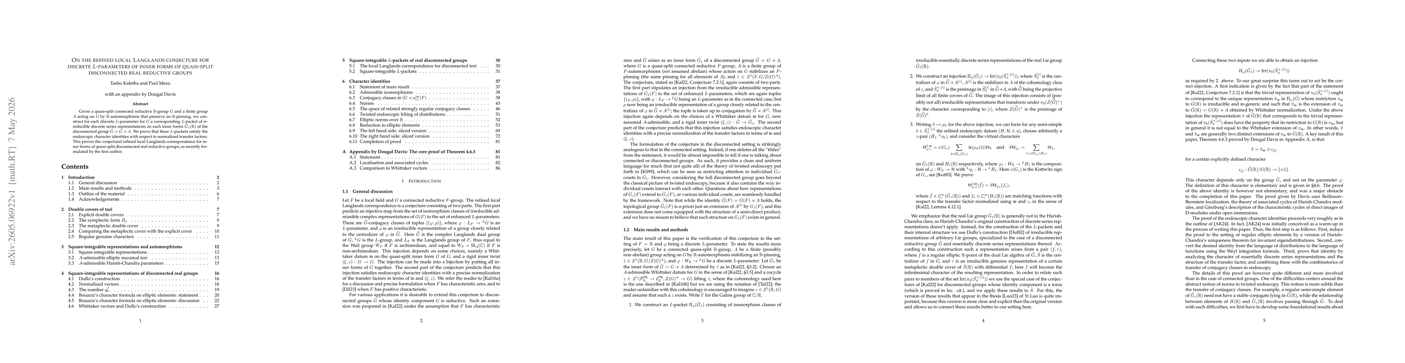 Thumbnail for On the refined local Langlands conjecture for discrete $L$-parameters of inner forms of quasi-split disconnected real reductive groups