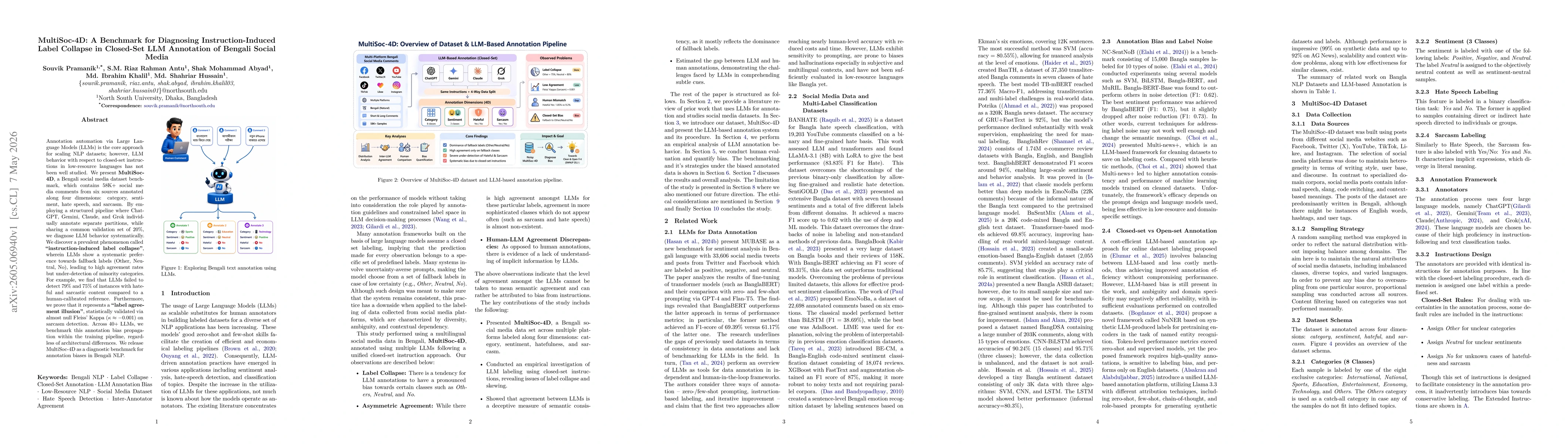 Thumbnail for MultiSoc-4D: A Benchmark for Diagnosing Instruction-Induced Label Collapse in Closed-Set LLM Annotation of Bengali Social Media