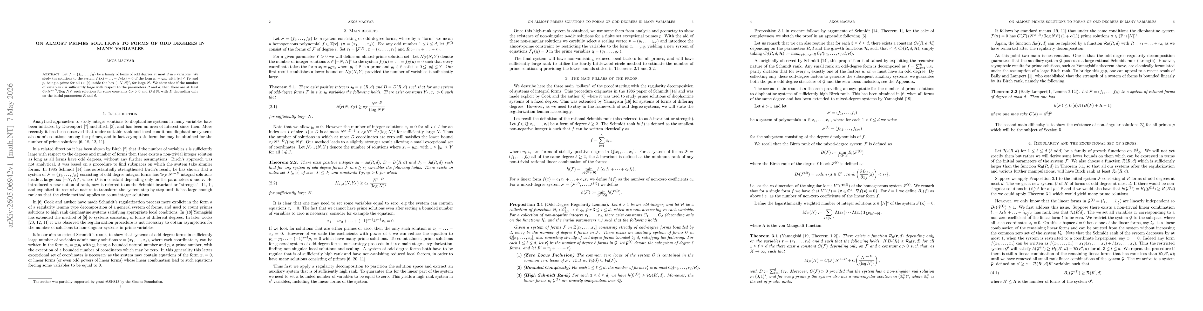 Thumbnail for On almost primes solutions to forms of odd degrees in many variables