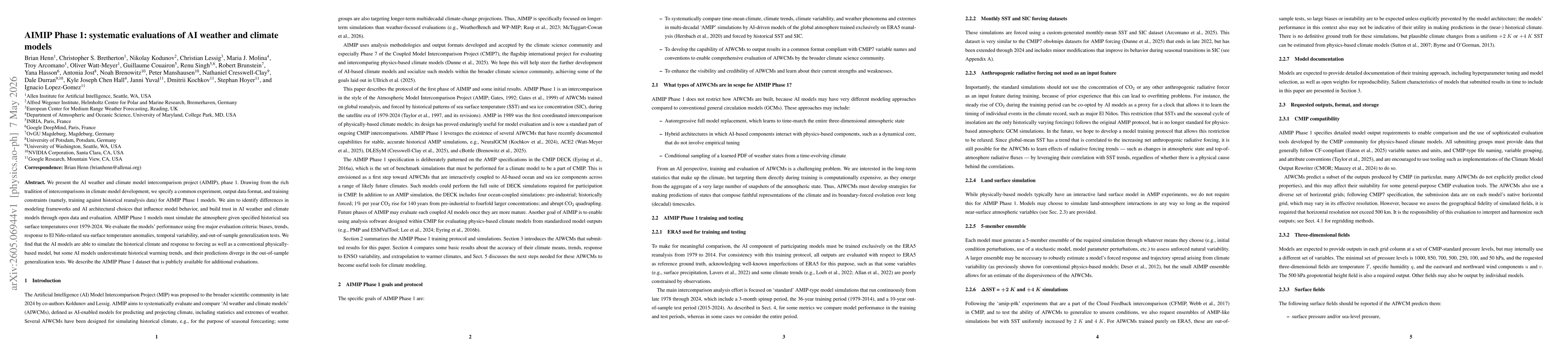 Thumbnail for AIMIP Phase 1: systematic evaluations of AI weather and climate models