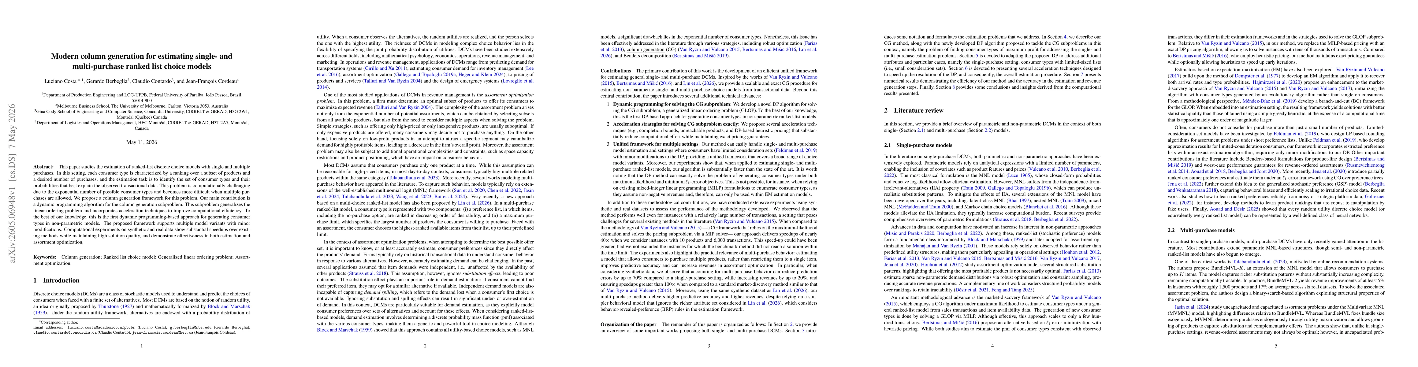 Thumbnail for Modern column generation for estimating single- and multi-purchase ranked list choice models