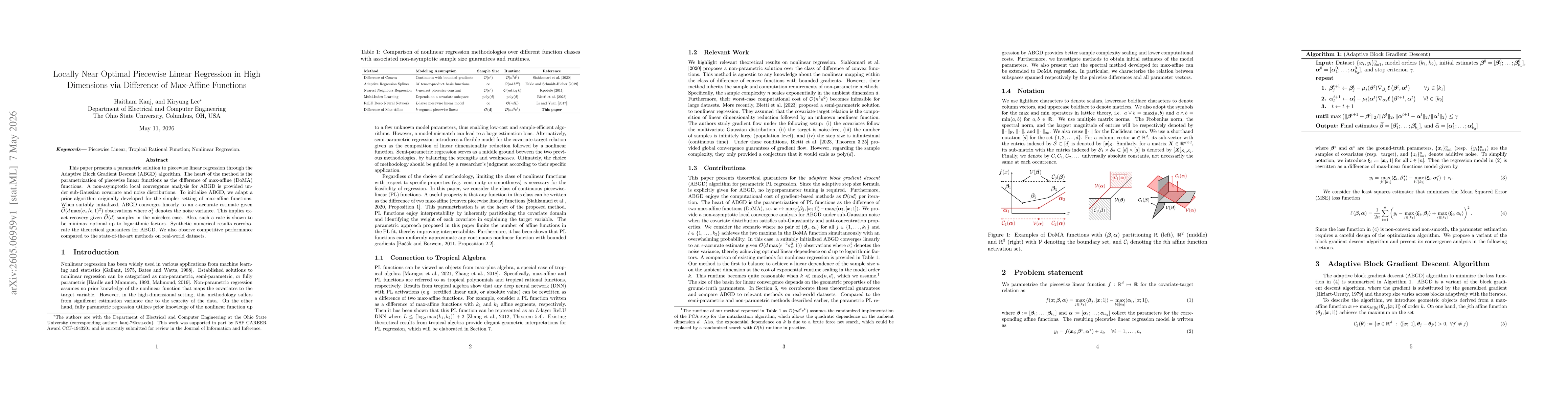 Thumbnail for Locally Near Optimal Piecewise Linear Regression in High Dimensions via Difference of Max-Affine Functions