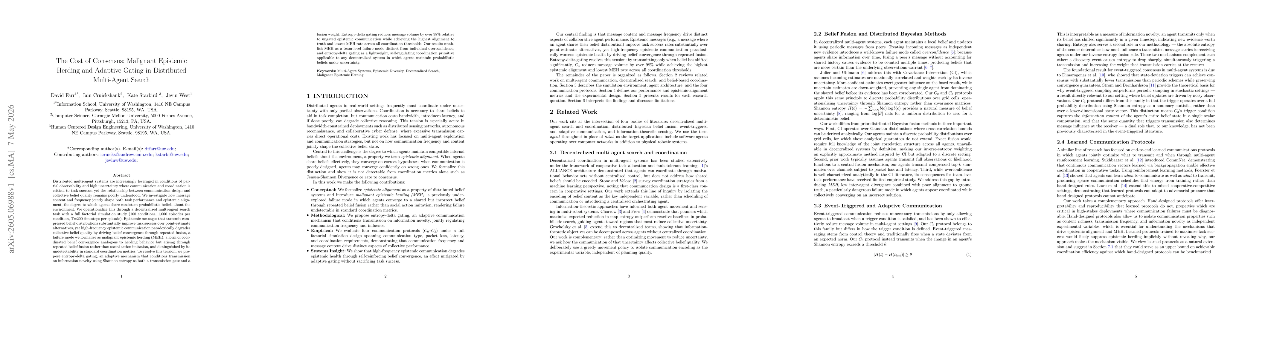 Thumbnail for The Cost of Consensus: Malignant Epistemic Herding and Adaptive Gating in Distributed Multi-Agent Search