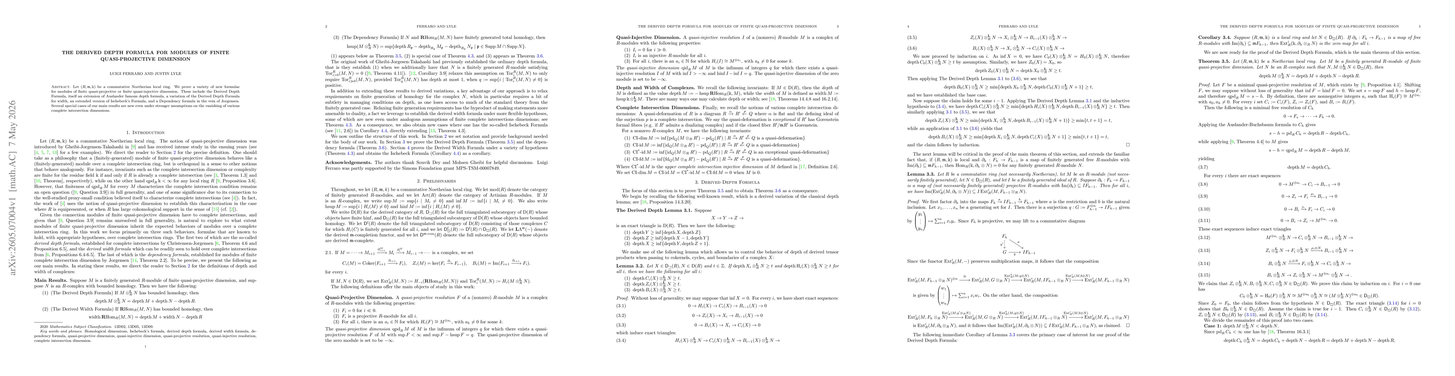 Thumbnail for The derived depth formula for modules of finite quasi-projective dimension