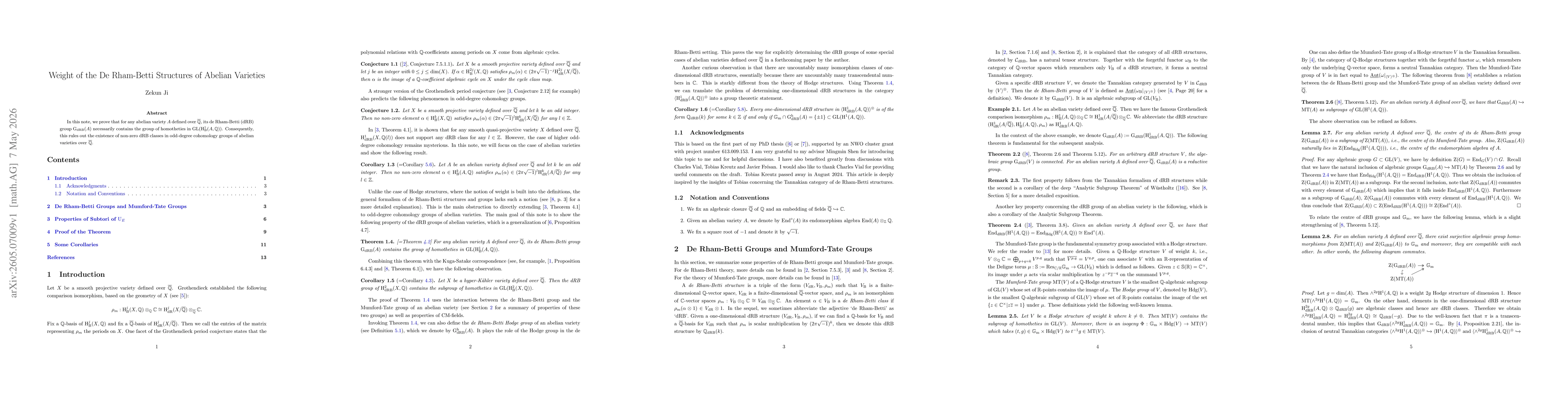 Thumbnail for Weight of the De Rham-Betti Structures of Abelian Varieties
