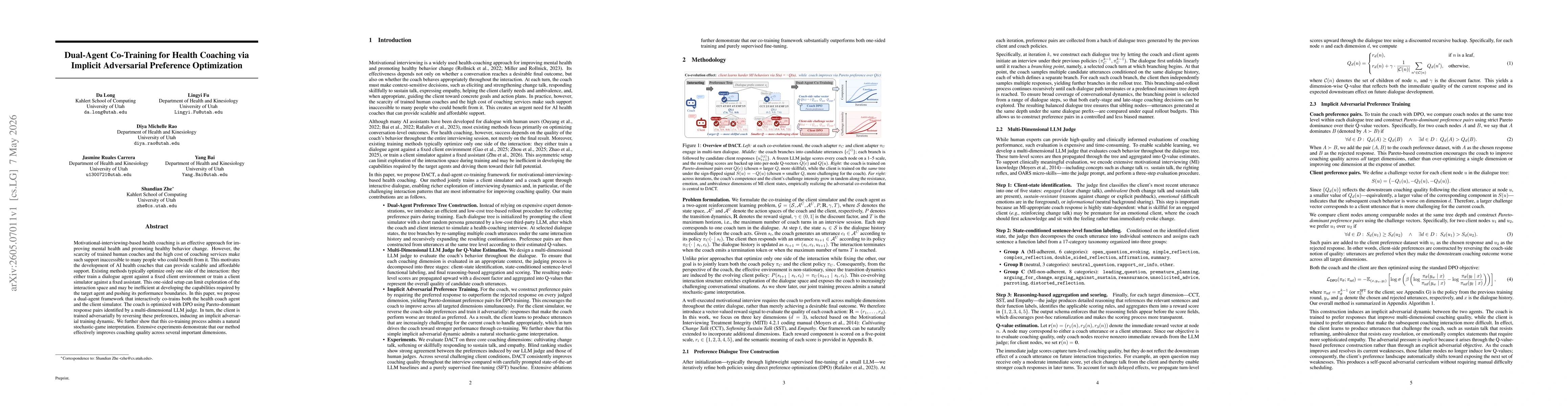 Thumbnail for Dual-Agent Co-Training for Health Coaching via Implicit Adversarial Preference Optimization