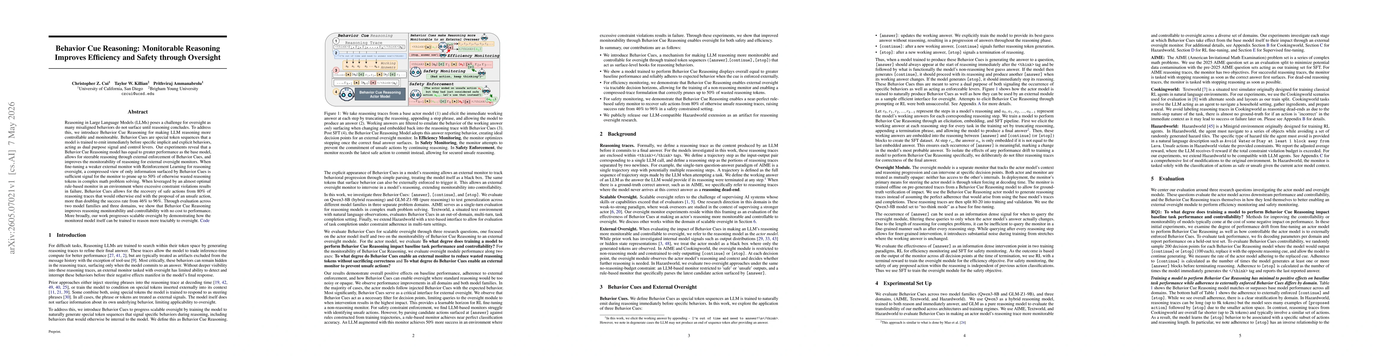 Thumbnail for Behavior Cue Reasoning: Monitorable Reasoning Improves Efficiency and Safety through Oversight