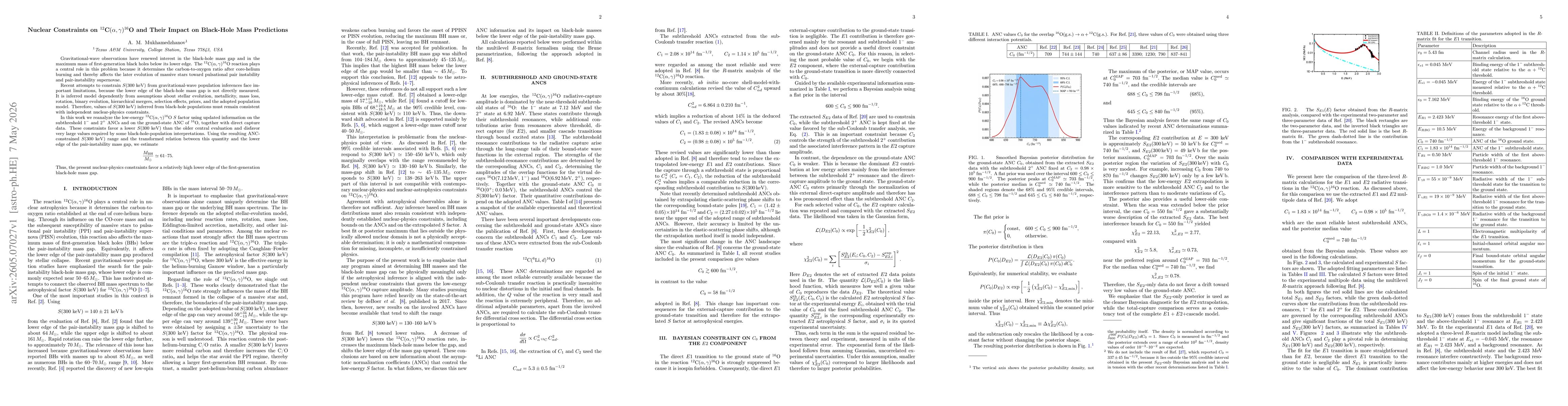 Thumbnail for Nuclear Constraints on $^{12}$C$(α,γ)^{16}$O and Their Impact on Black-Hole Mass Predictions