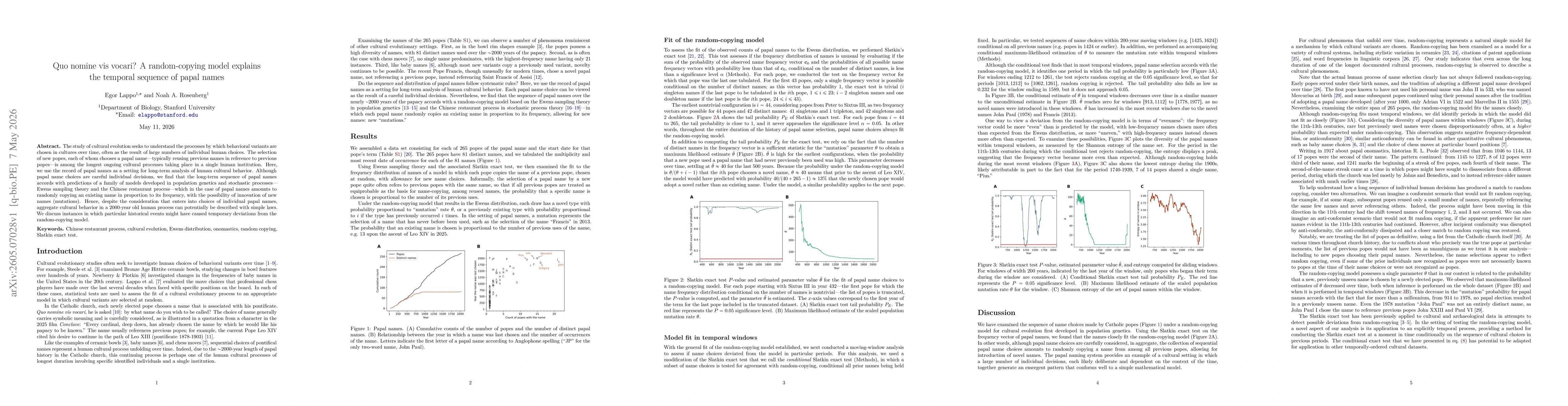 Thumbnail for Quo nomine vis vocari? A random-copying model explains the temporal sequence of papal names