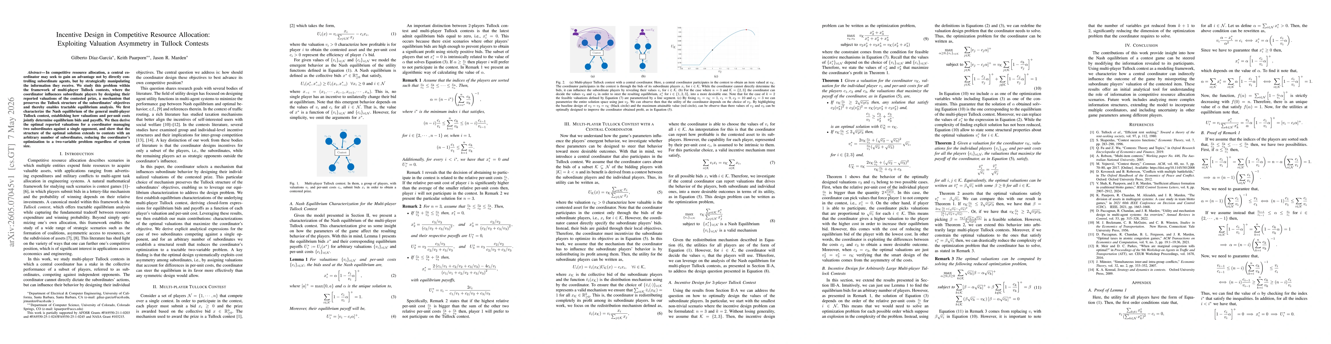 Thumbnail for Incentive Design in Competitive Resource Allocation: Exploiting Valuation Asymmetry in Tullock Contests