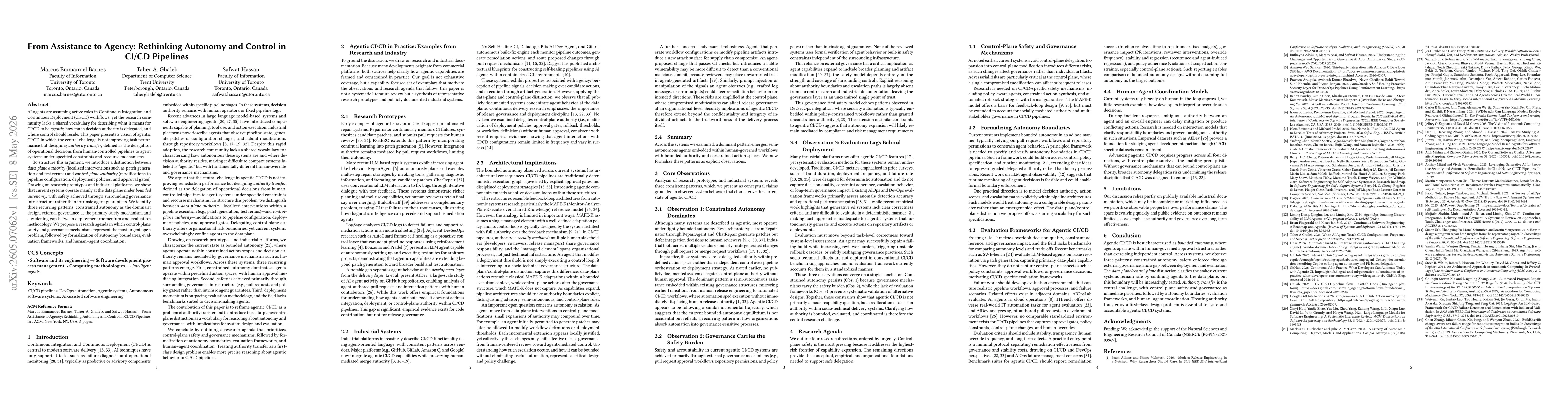 Thumbnail for From Assistance to Agency: Rethinking Autonomy and Control in CI/CD Pipelines