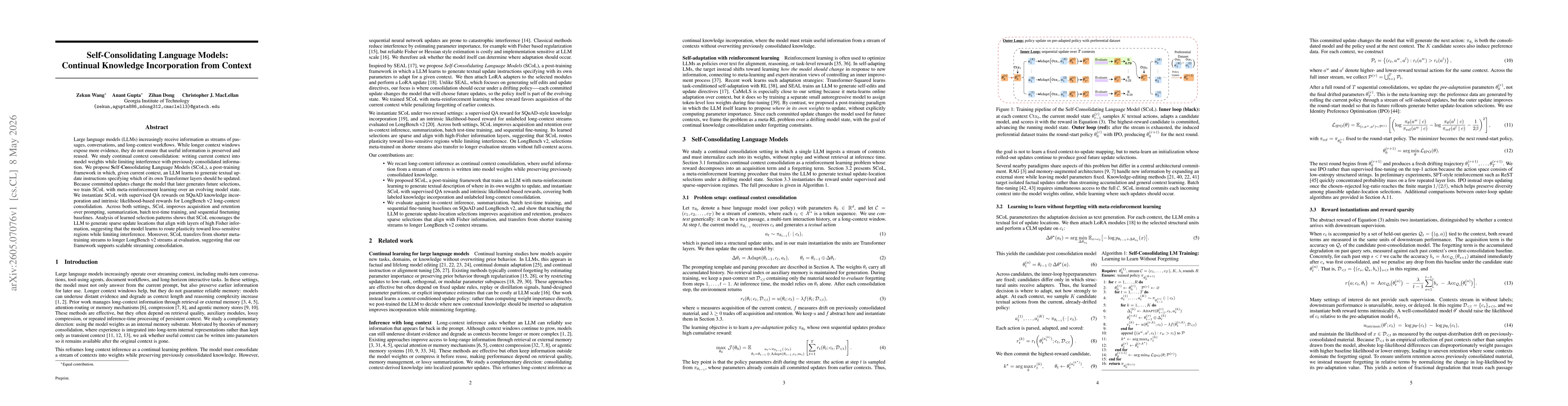 Thumbnail for Self-Consolidating Language Models: Continual Knowledge Incorporation from Context