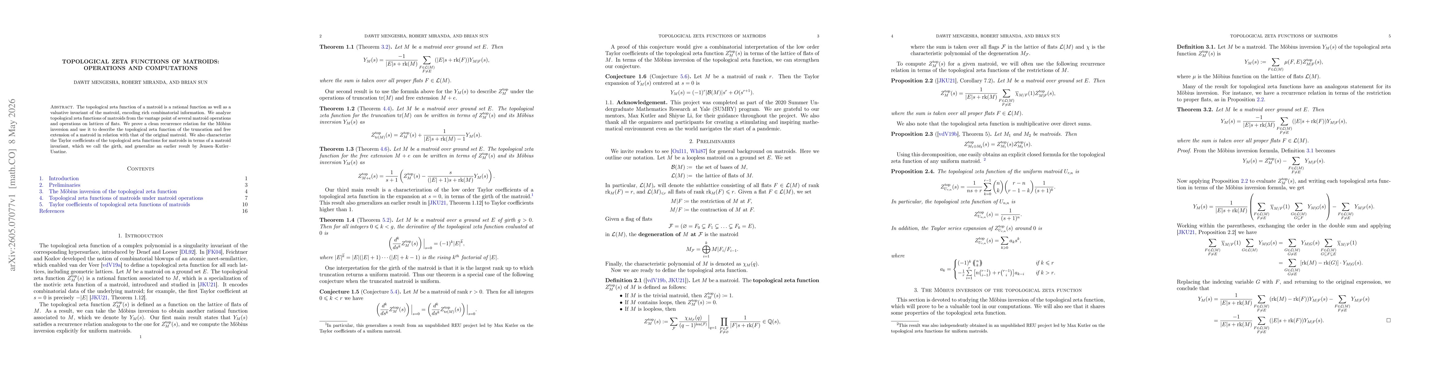 Thumbnail for Topological Zeta Functions of Matroids: Operations and Computations
