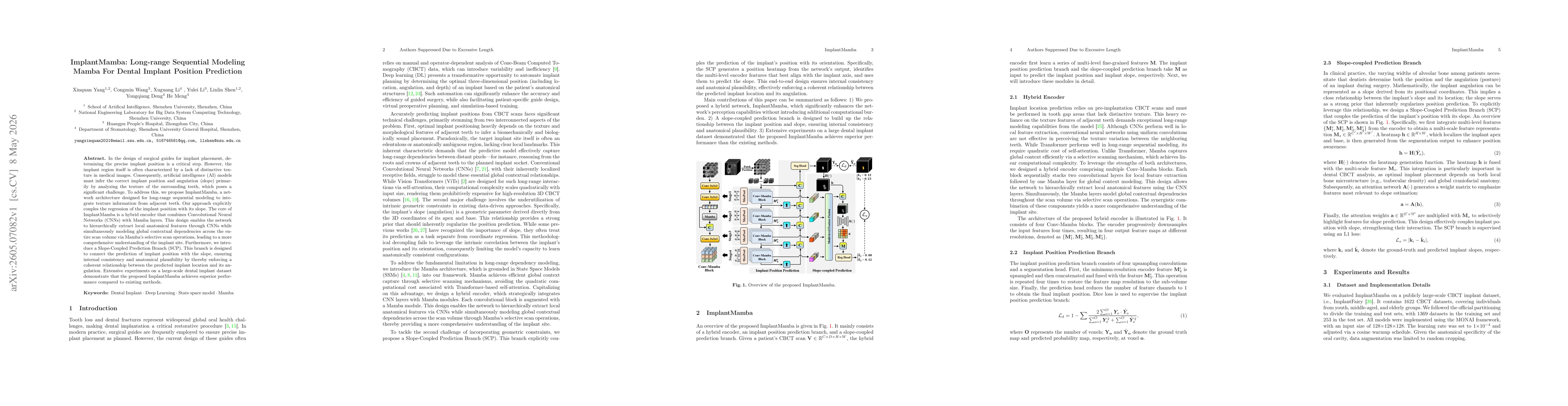 Thumbnail for ImplantMamba: Long-range Sequential Modeling Mamba For Dental Implant Position Prediction