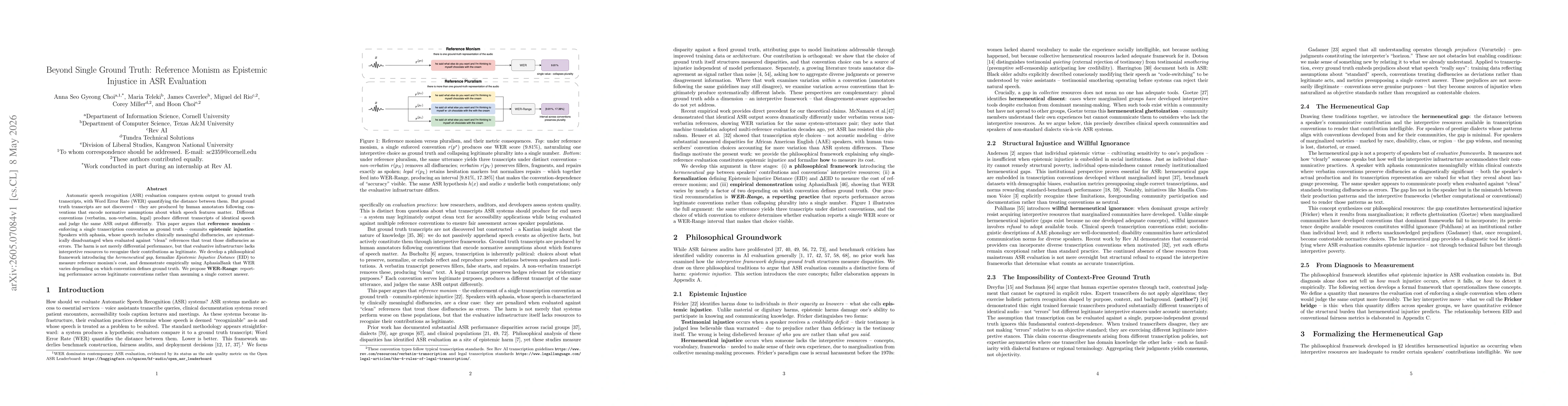 Thumbnail for Beyond Single Ground Truth: Reference Monism as Epistemic Injustice in ASR Evaluation