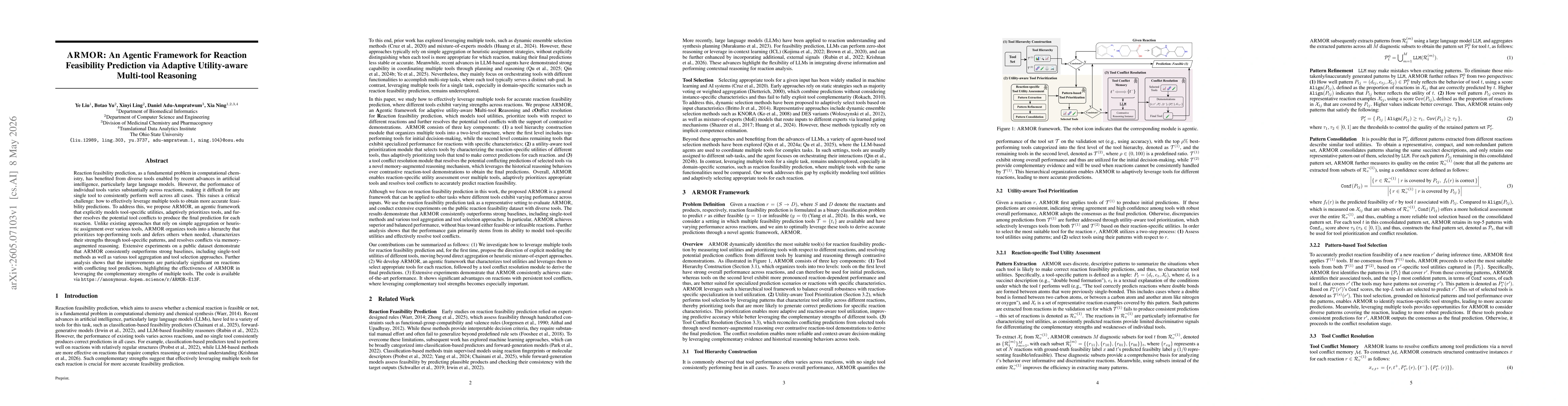 Thumbnail for ARMOR: An Agentic Framework for Reaction Feasibility Prediction via Adaptive Utility-aware Multi-tool Reasoning