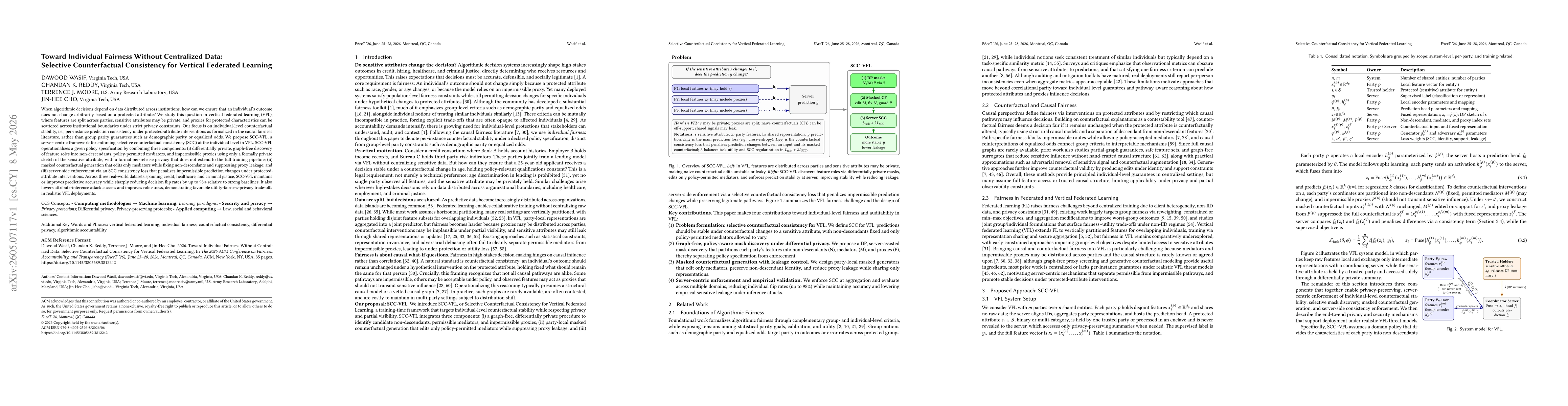 Thumbnail for Toward Individual Fairness Without Centralized Data: Selective Counterfactual Consistency for Vertical Federated Learning