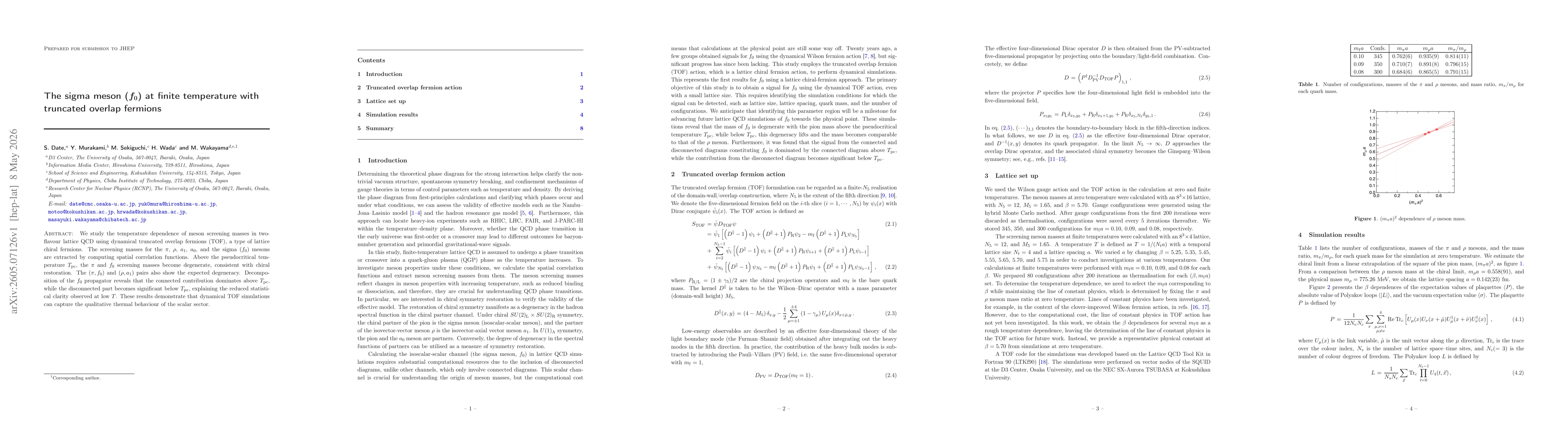 Thumbnail for The sigma meson ($f_0$) at finite temperature with truncated overlap fermions