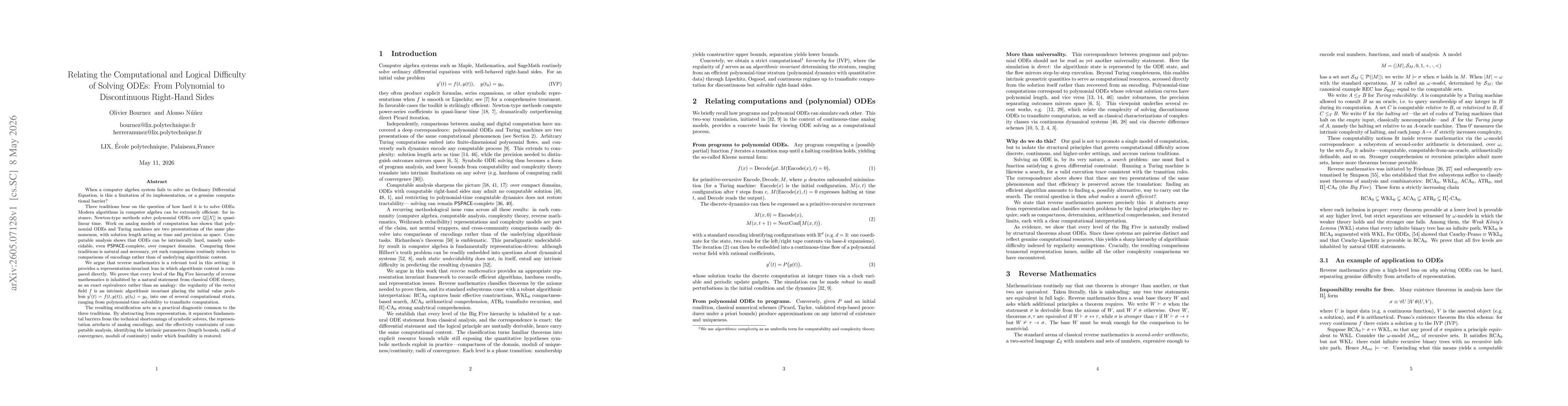 Thumbnail for Relating the Computational and Logical Difficulty of Solving ODEs: From Polynomial to Discontinuous Right-Hand Sides